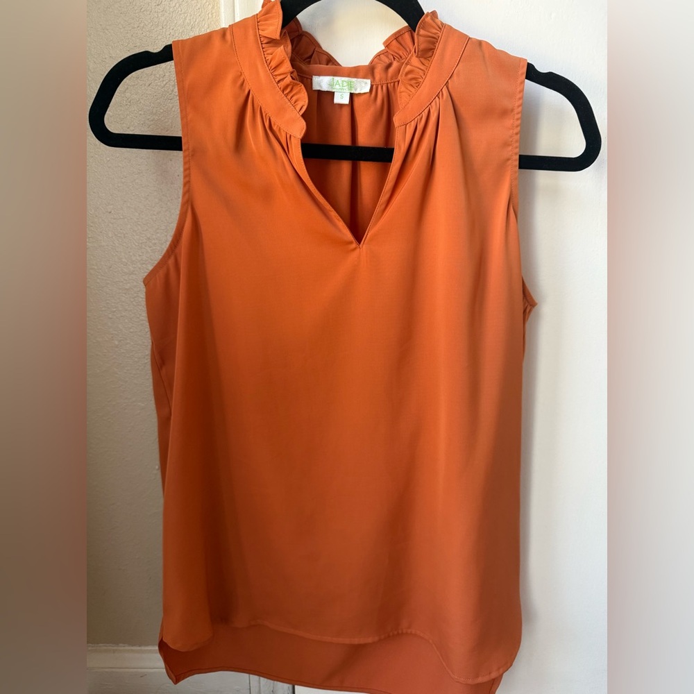 Jade Ruffled Neck Orange Blouse